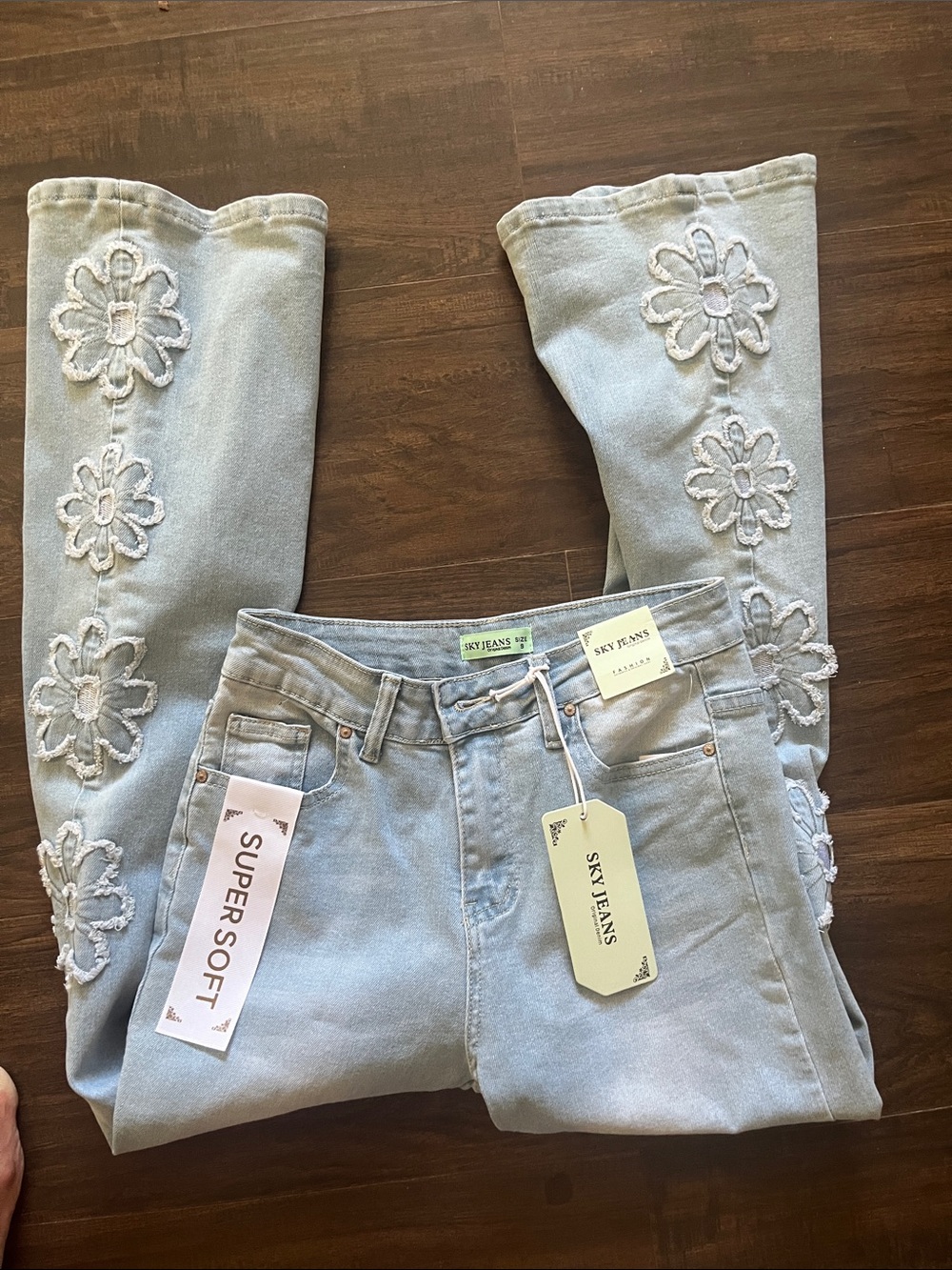 Sky jeans Light Blue Embroidered Flare Jeans net
